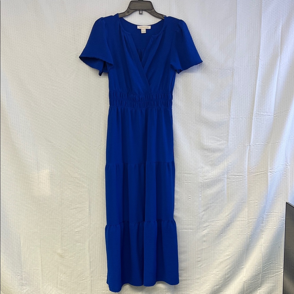 Monteau Royal Blue V-Neck Tiered Maxi Dress